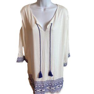 Entro white and blue crocheted tunic dress size L